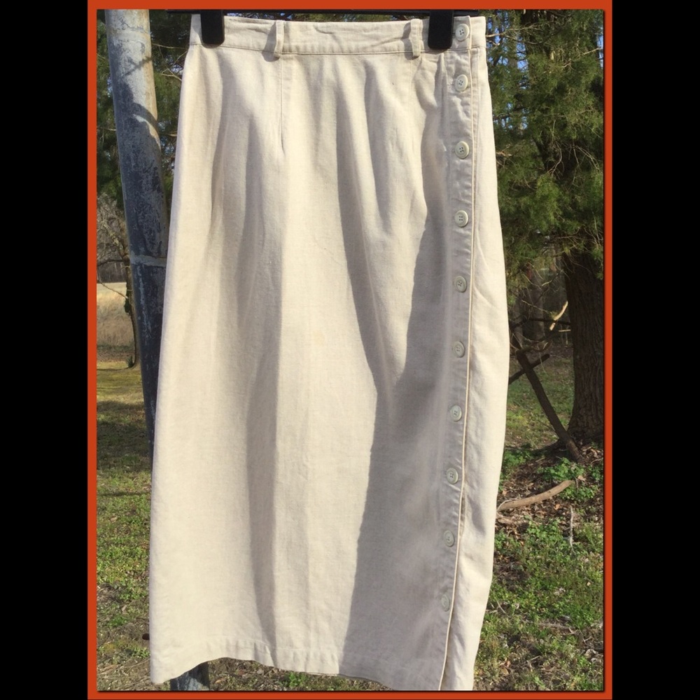 Vtg. Tea Length Linen Skirt